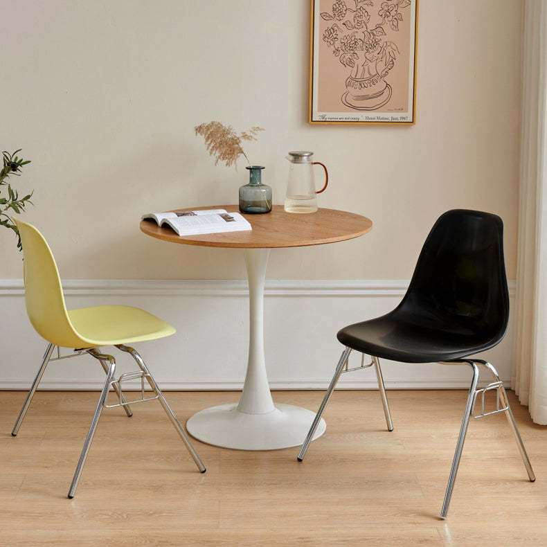 Mid-Century Trapezoid Plastic Iron Dining Chair — Black
