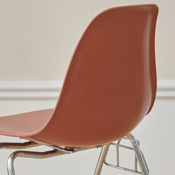 Mid-Century Trapezoid Plastic Iron Dining Chair — Cream White