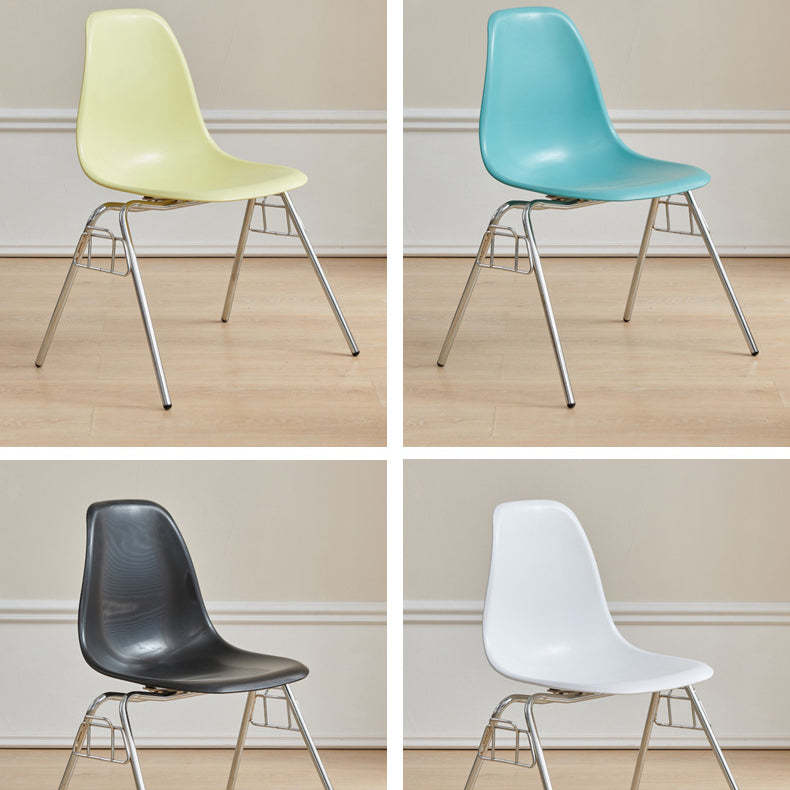 Mid-Century Trapezoid Plastic Iron Dining Chair — Gray