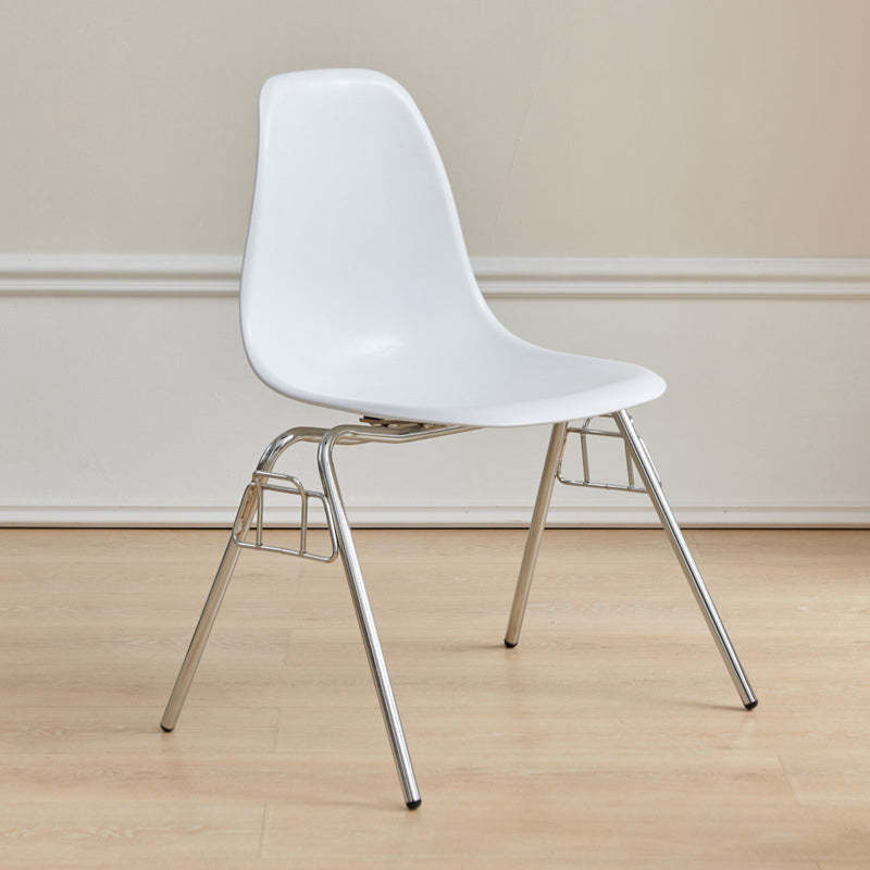 White iron trapezoid dining chairs & benches - mid-century