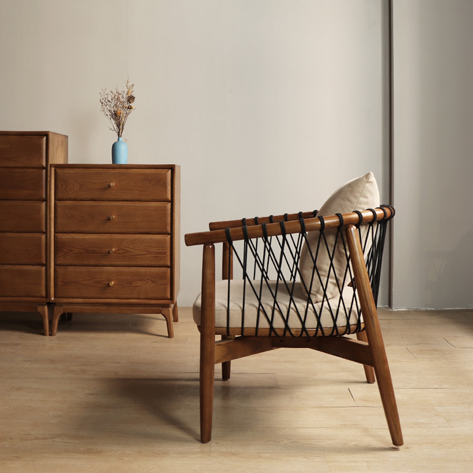 Scandinavian Curved Ash Wood Accent Chair