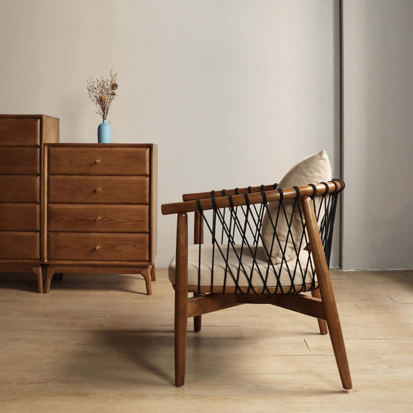 Scandinavian Curved Ash Wood Accent Chair