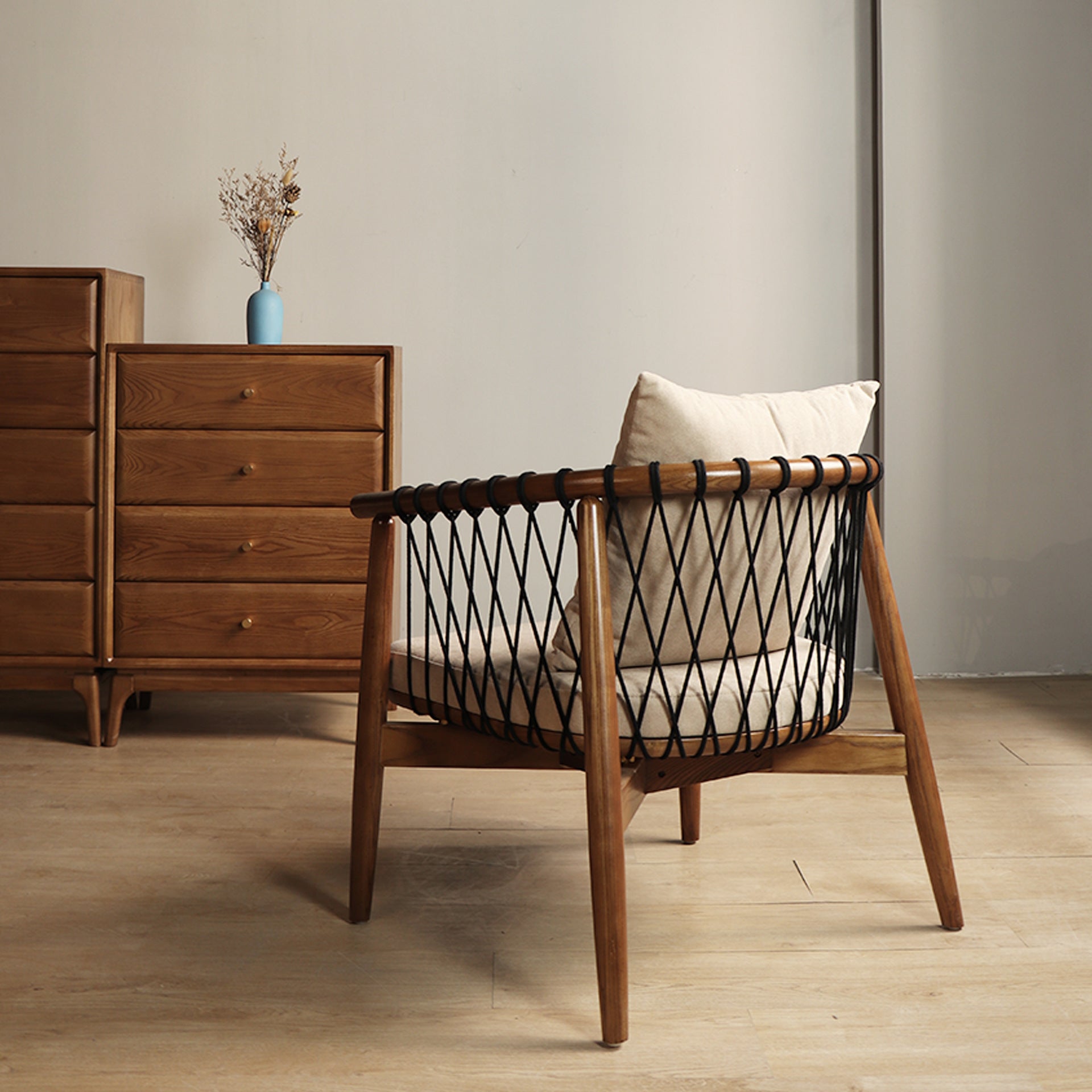 Scandinavian Curved Ash Wood Accent Chair