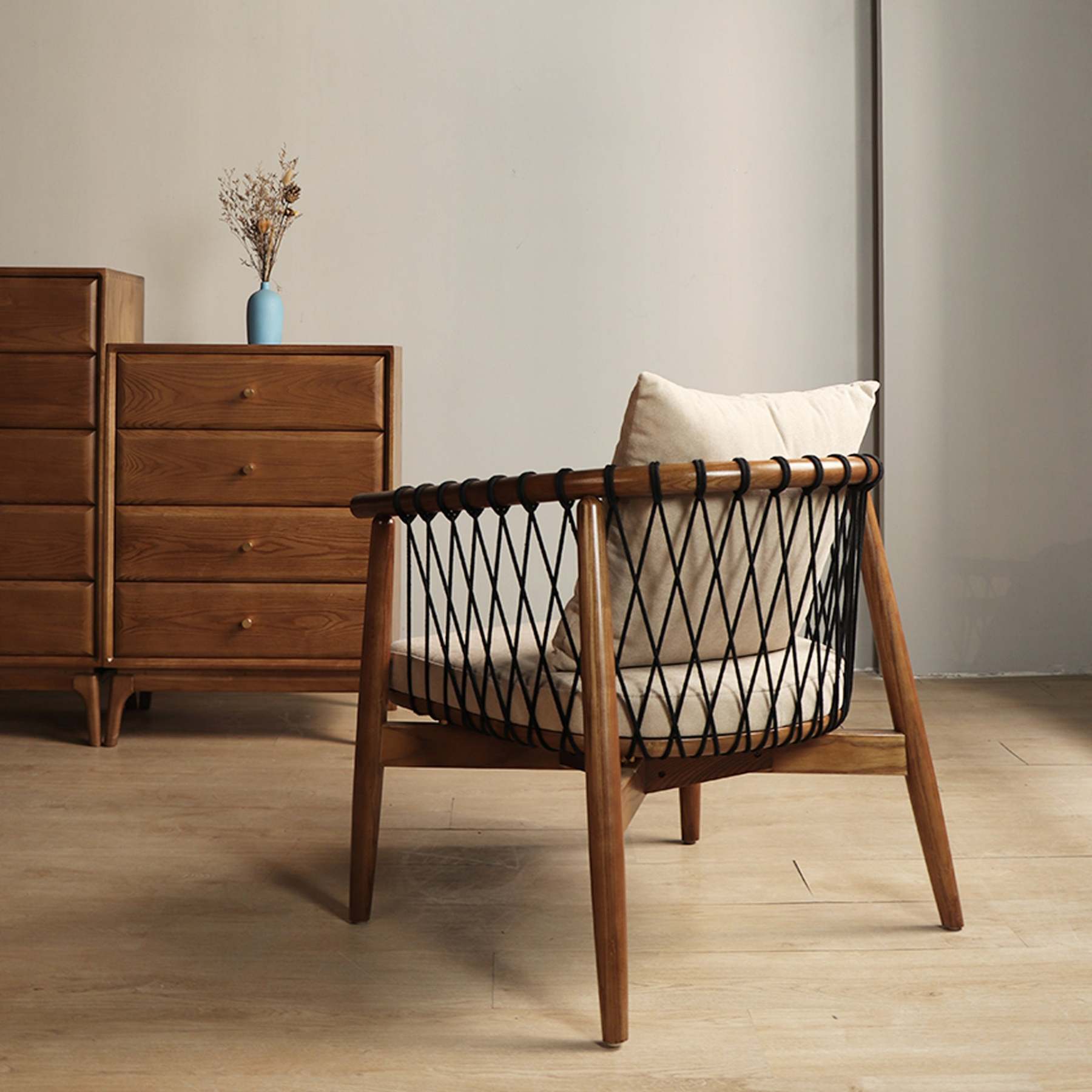 Scandinavian Curved Ash Wood Accent Chair