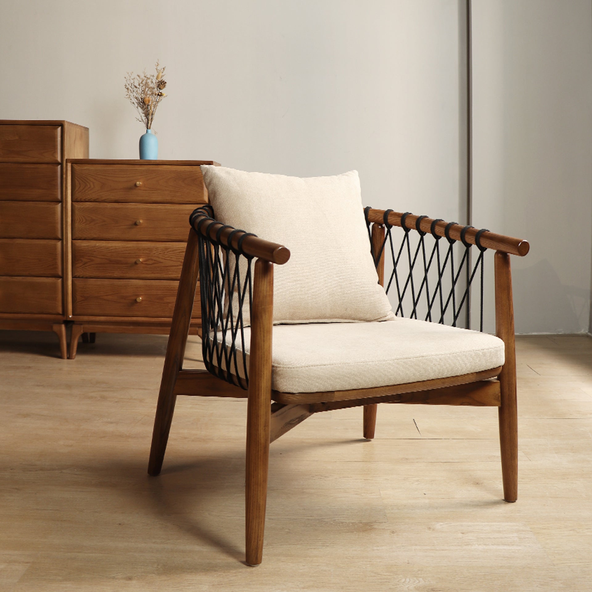 Scandinavian Curved Ash Wood Accent Chair