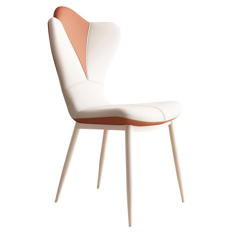 French Trapezoid Leather Steel Dining Chair