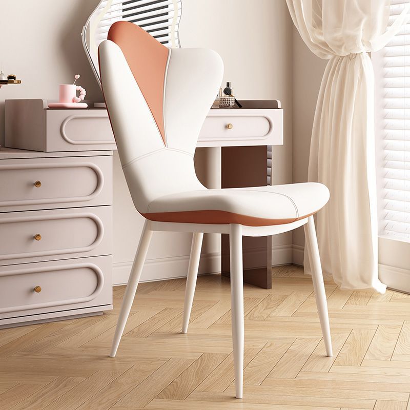 French Trapezoid Leather Steel Dining Chair