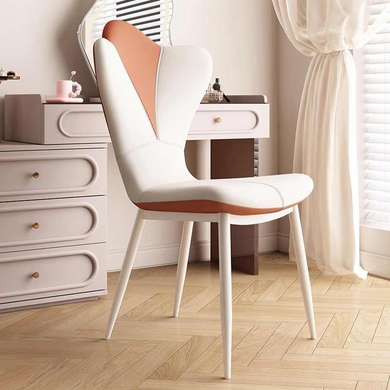 French Trapezoid Leather Steel Dining Chair — A