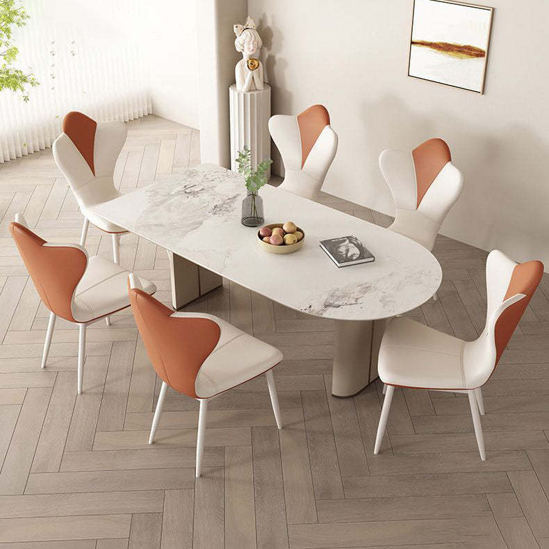 French Trapezoid Leather Steel Dining Chair