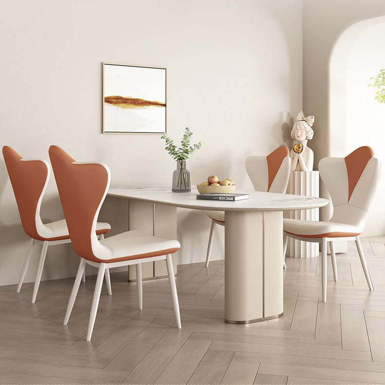 French Trapezoid Leather Steel Dining Chair