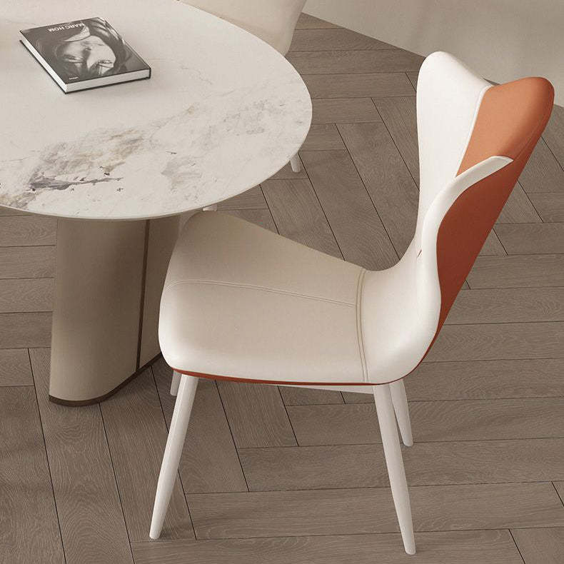 French Trapezoid Leather Steel Dining Chair
