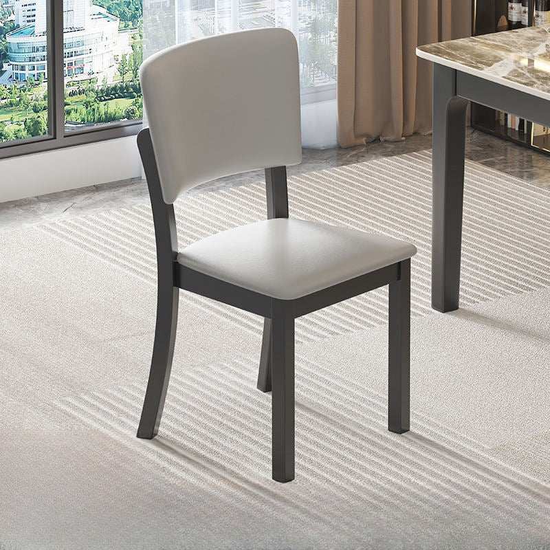 Minimalist Rubberwood Leather Dining Chair — Wood Color + Light Gray