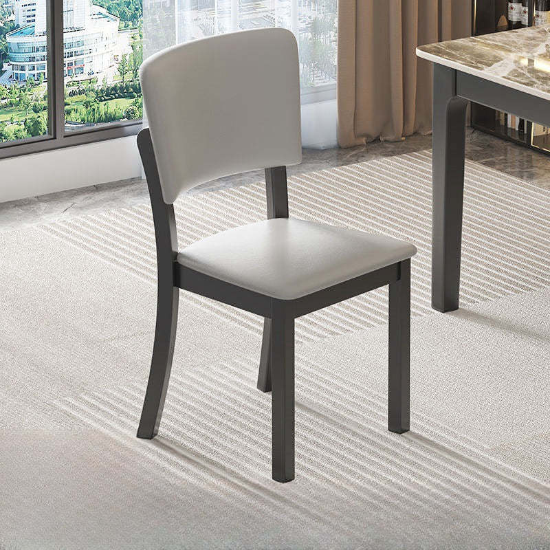 Minimalist Rubberwood Leather Dining Chair — Wood Color + Light Gray