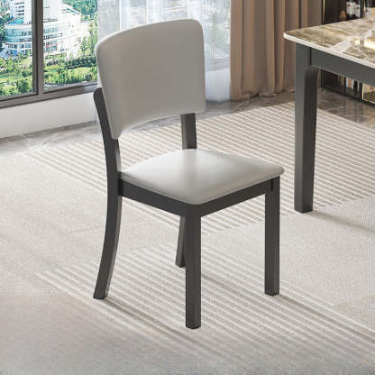 Minimalist Rubberwood Leather Dining Chair — Wood Color + Light Gray