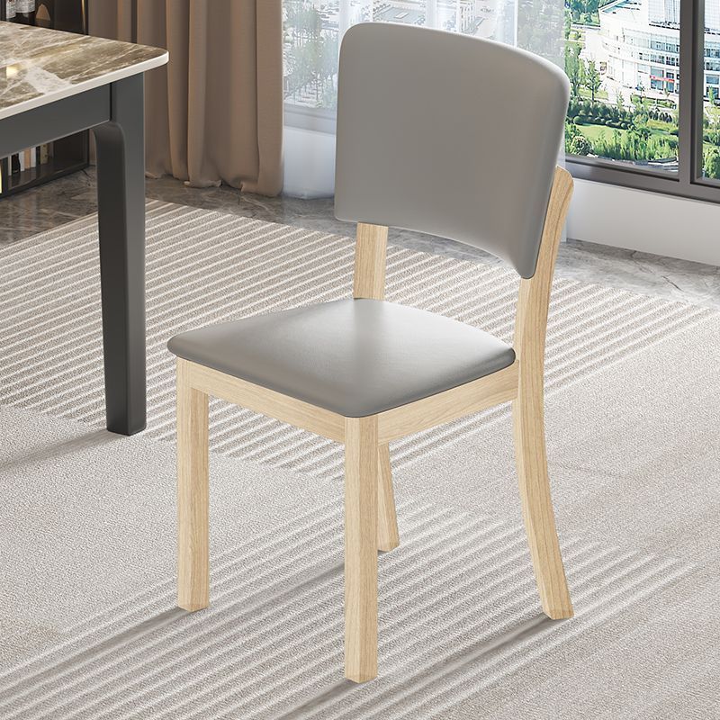 Lighom minimalist rubberwood leather dining chairs & benches — Light Gray / Natural Wood