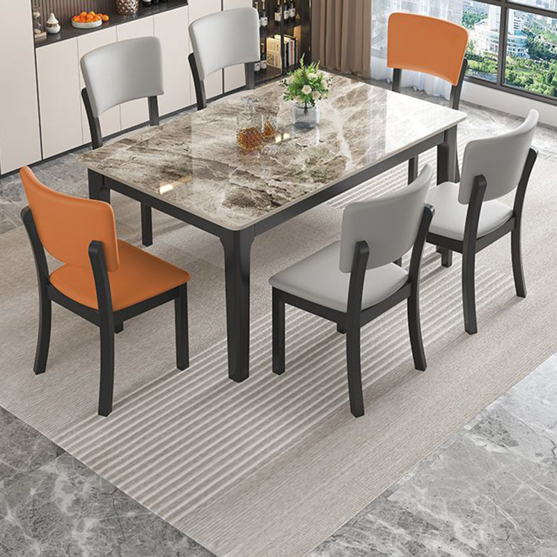 Minimalist Rubberwood Leather Dining Chair — Black + Light Gray