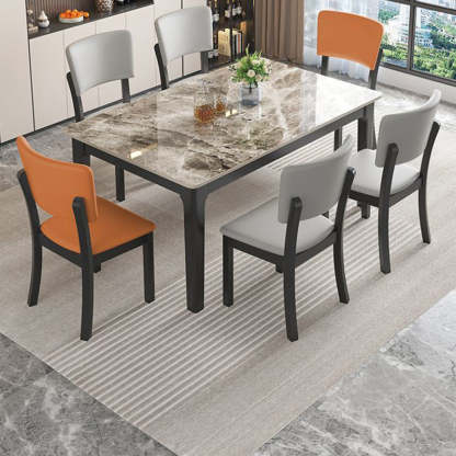 Minimalist Rubberwood Leather Dining Chair — Black + Light Gray