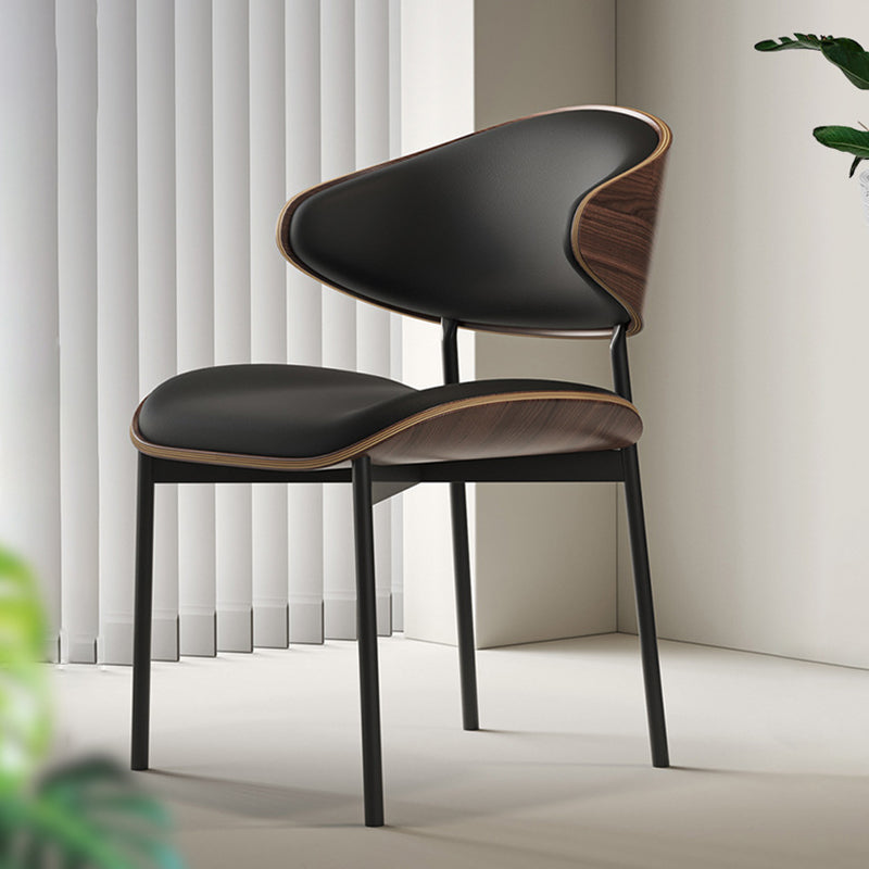 Minimalist Arcuate Iron Wood Leather Dining Chair — Burgundy