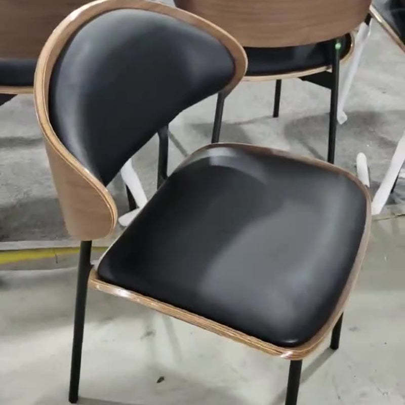 Minimalist Arcuate Iron Wood Leather Dining Chair