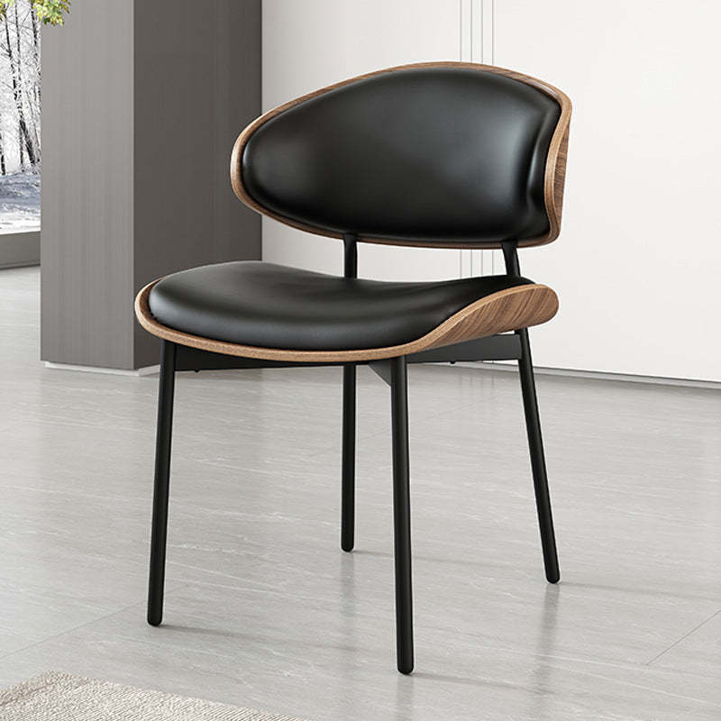 Minimalist Arcuate Iron Wood Leather Dining Chair