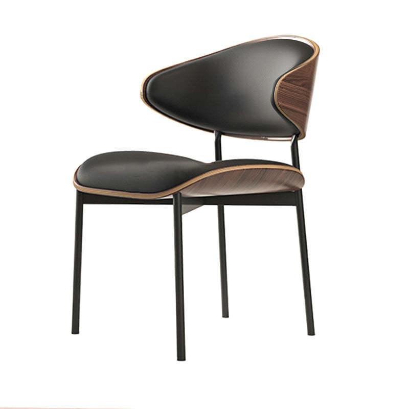 Minimalist Arcuate Iron Wood Leather Dining Chair