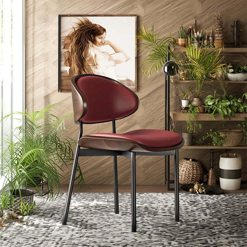 Minimalist Arcuate Iron Wood Leather Dining Chair