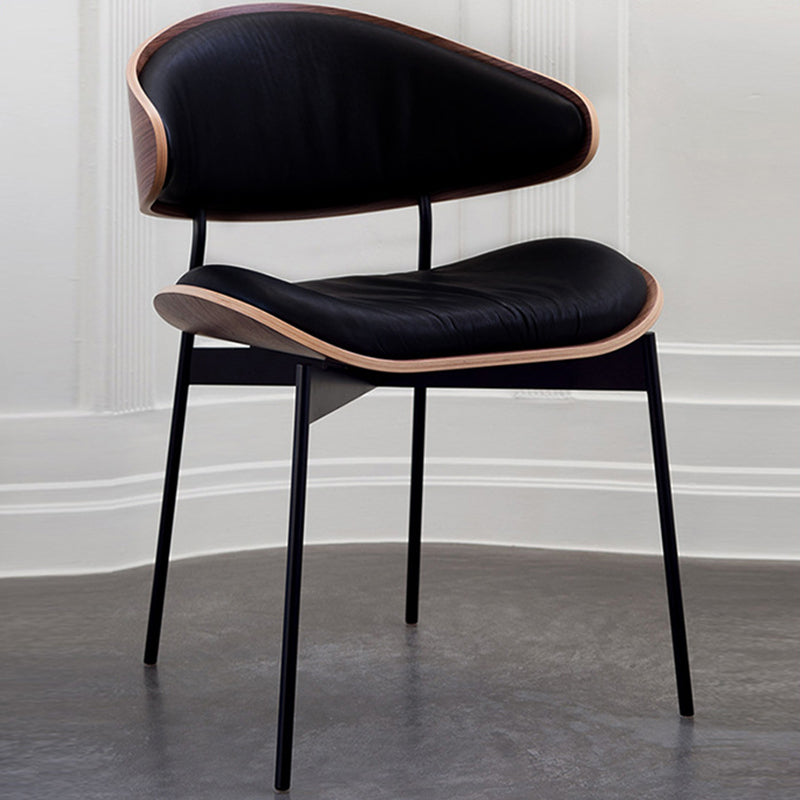 Minimalist Arcuate Iron Wood Leather Dining Chair