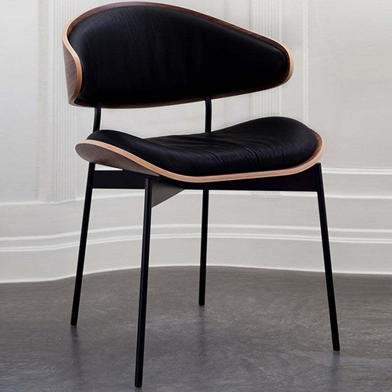 Minimalist Arcuate Iron Wood Leather Dining Chair