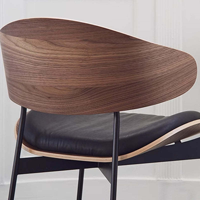 Minimalist Arcuate Iron Wood Leather Dining Chair