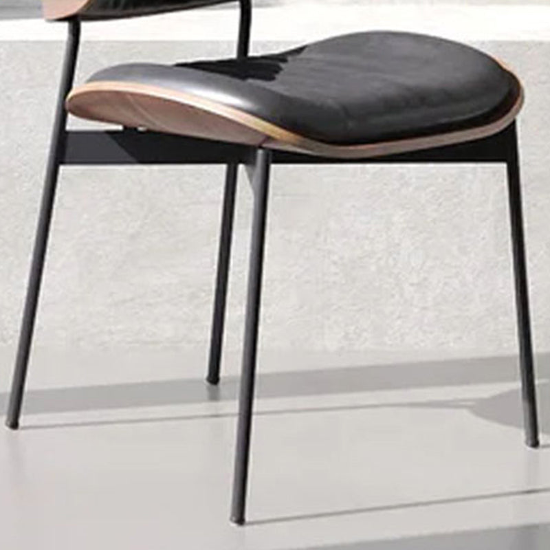 Minimalist Arcuate Iron Wood Leather Dining Chair