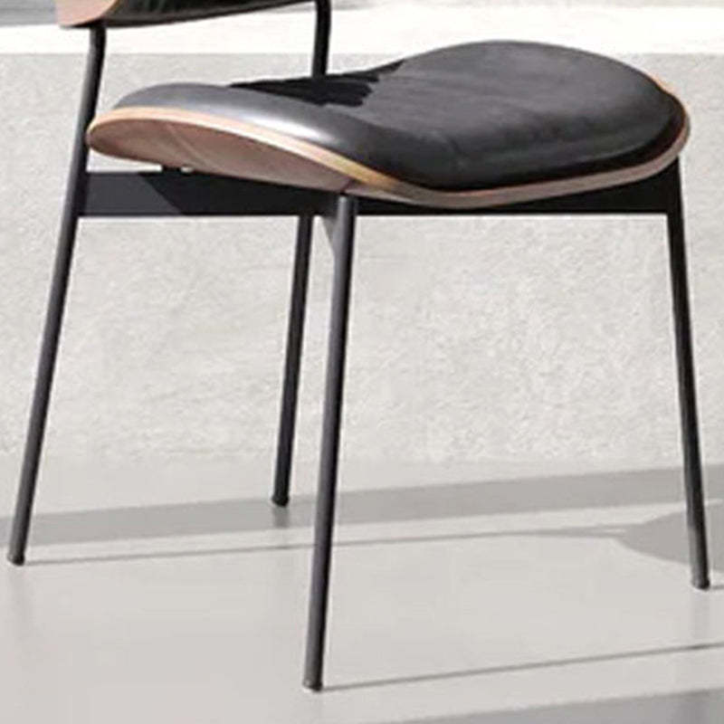 Minimalist Arcuate Iron Wood Leather Dining Chair