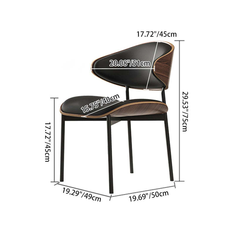 Minimalist Arcuate Iron Wood Leather Dining Chair — Coffee Color