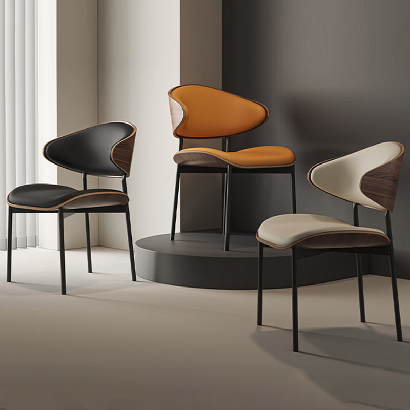 Minimalist Arcuate Iron Wood Leather Dining Chair