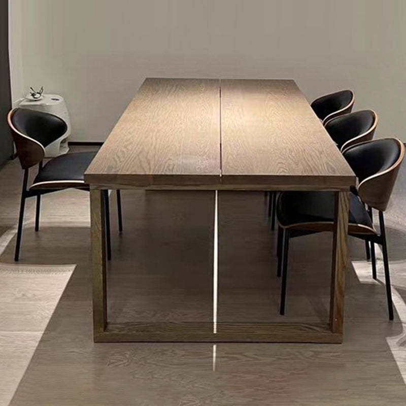 Minimalist Arcuate Iron Wood Leather Dining Chair