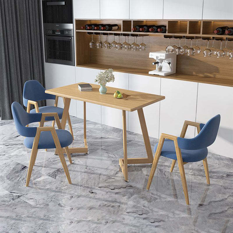 Minimalist A-Shape Iron Leather Dining Chair — Fabric Blue + Wood Leg