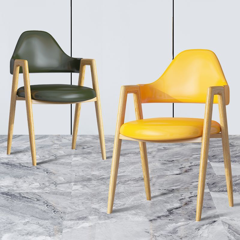 Minimalist A-Shape Iron Leather Dining Chair — Fabric Yellow +Wood Leg