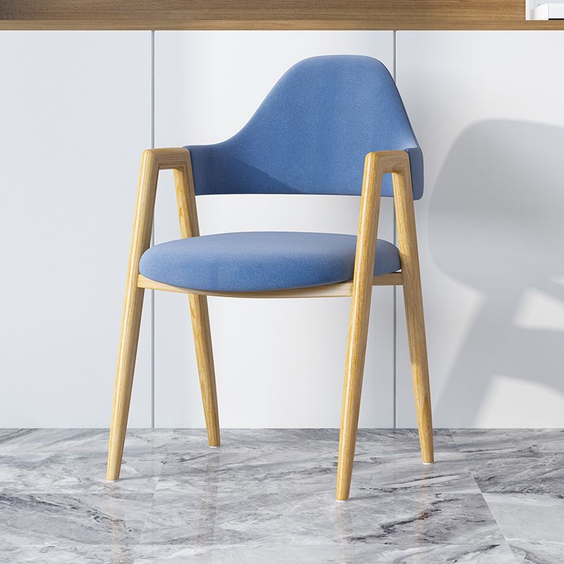 Minimalist A-Shape Iron Leather Dining Chair — Leather Blue +Wood Leg