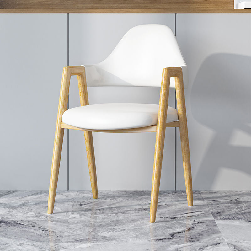 Minimalist A-Shape Iron Leather Dining Chair — Leather Off-White +Wood Leg