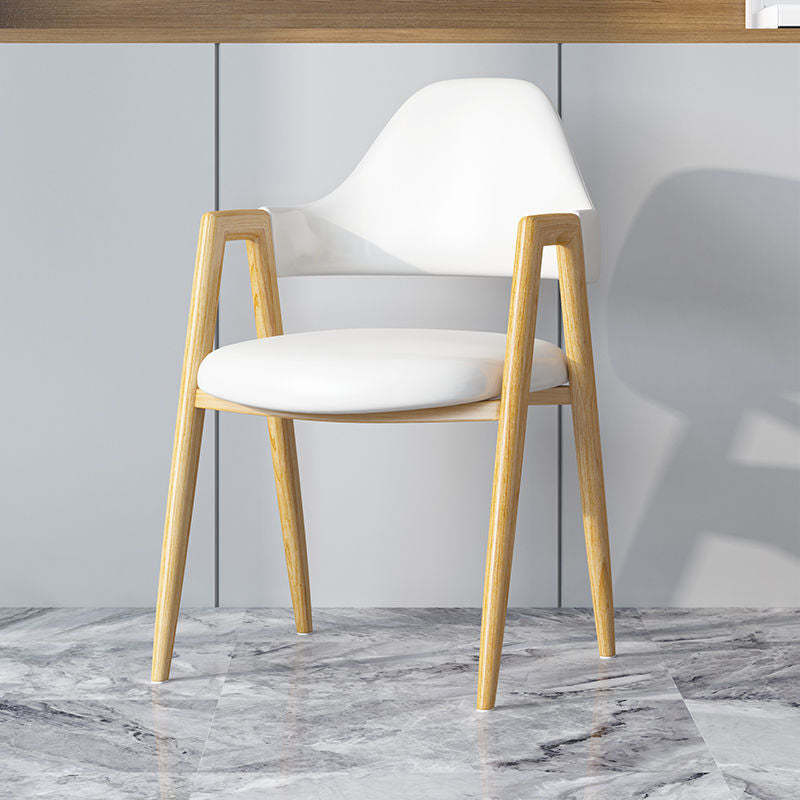 Minimalist A-Shape Iron Leather Dining Chair — Leather Off-White +Wood Leg