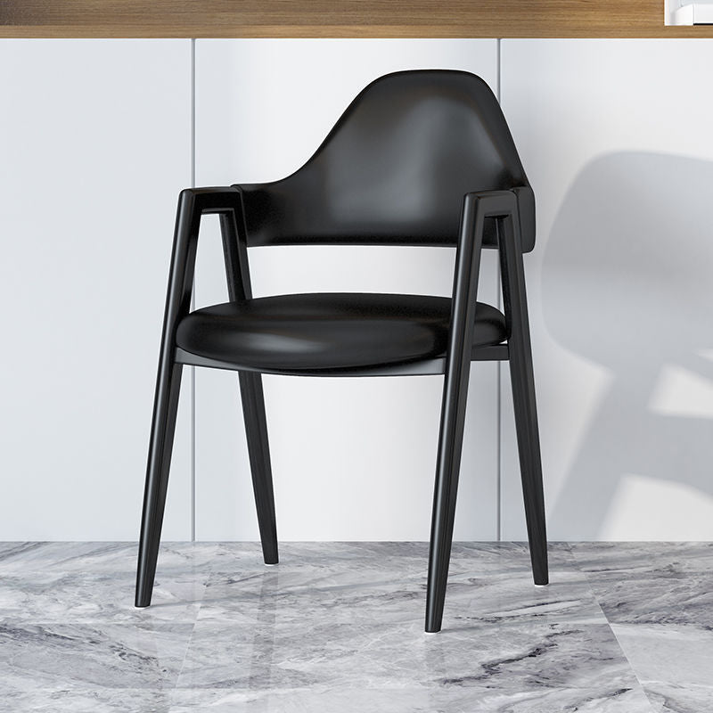 Minimalist A-Shape Iron Leather Dining Chair — Leather Dark Green +Wood Leg