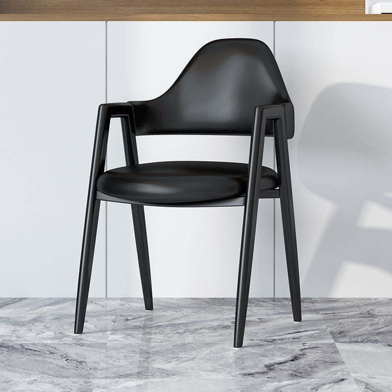 Minimalist A-Shape Iron Leather Dining Chair — Leather Dark Green +Wood Leg