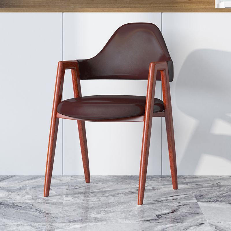 Minimalist A-Shape Iron Leather Dining Chair — Leather Patchwork Style + Wood Leg