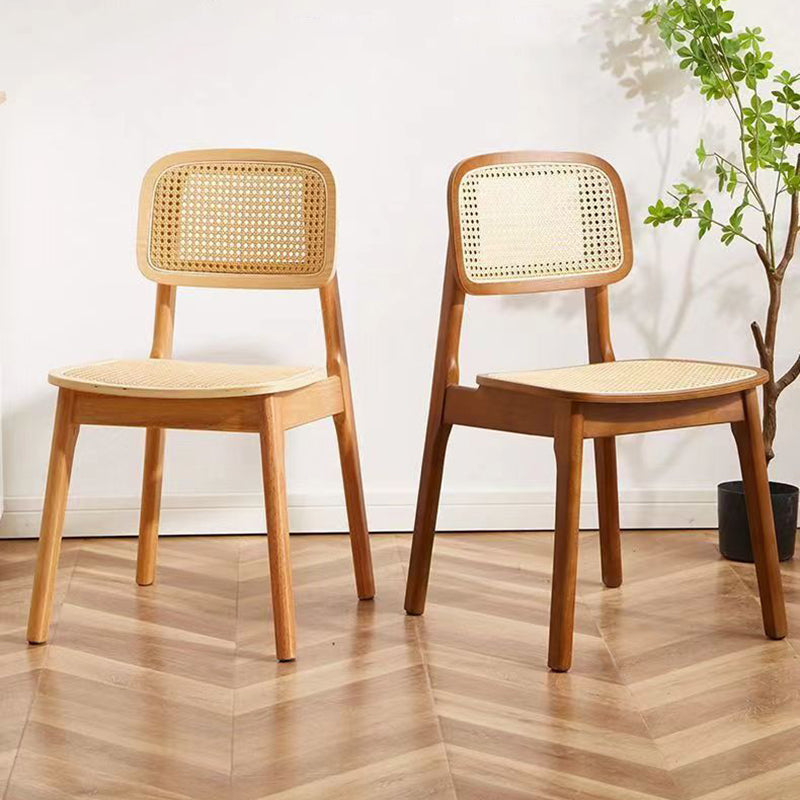 Minimalist Wood Rattan Woven Dining Chair — Cherry Wood Color