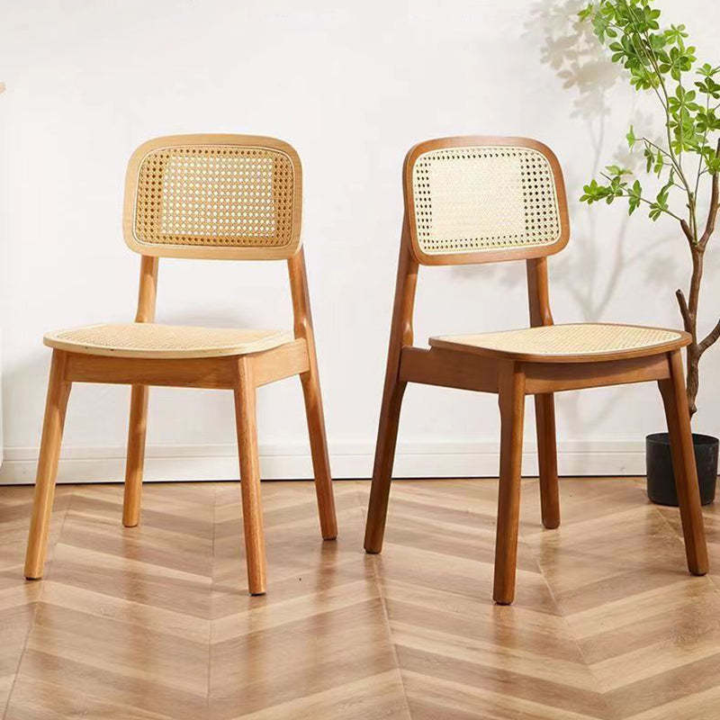 Minimalist Wood Rattan Woven Dining Chair — Cherry Wood Color