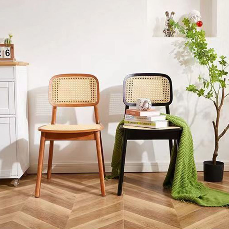 Minimalist Wood Rattan Woven Dining Chair — Wood Color
