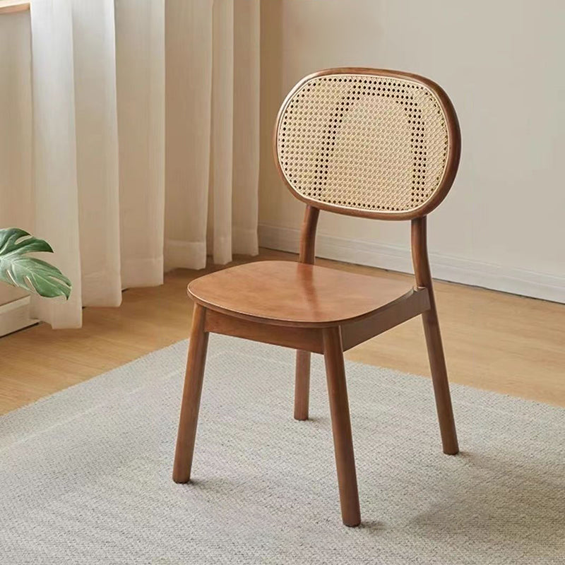 Nordic Wood Rattan Woven Dining Chair — Cherry Wood Color