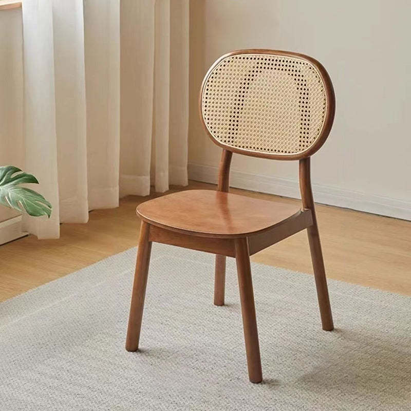 Nordic Wood Rattan Woven Dining Chair — Cherry Wood Color
