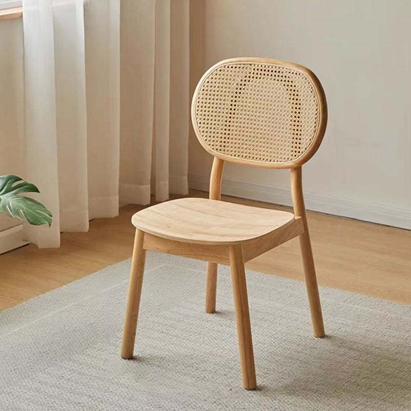 Nordic Wood Rattan Woven Dining Chair — Wood Color