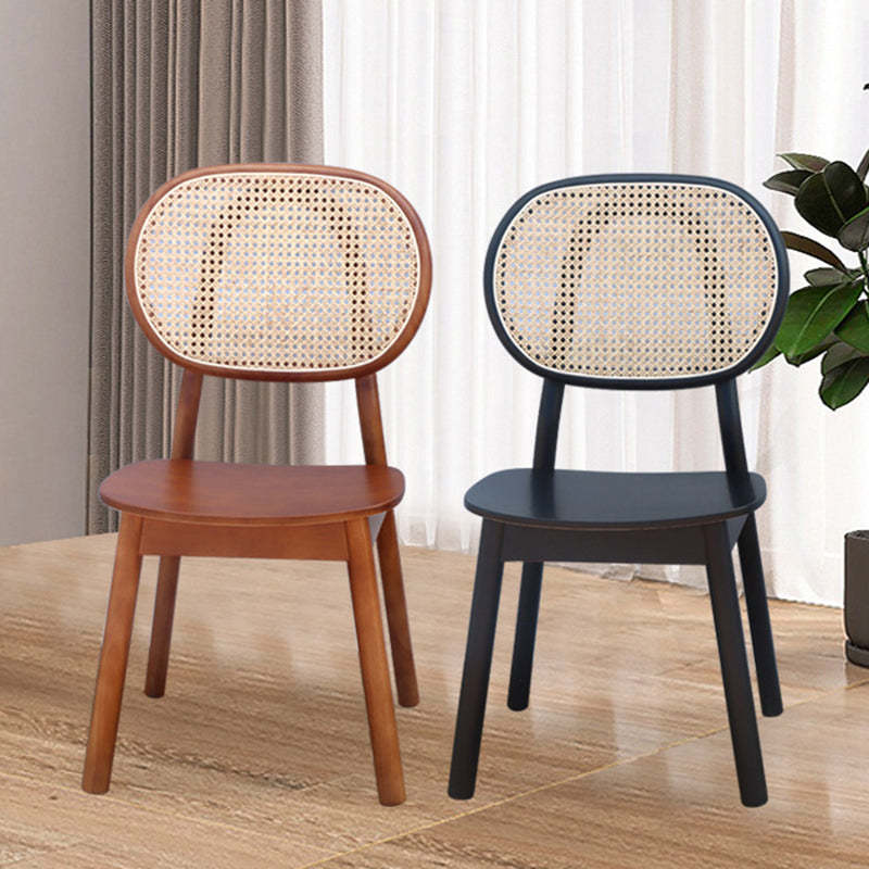 Nordic Wood Rattan Woven Dining Chair — Walnut Color