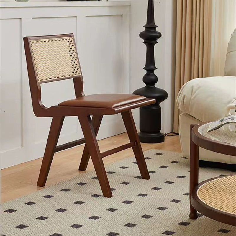 Nordic H-Shaped Rubberwood Rattan Leather Chair